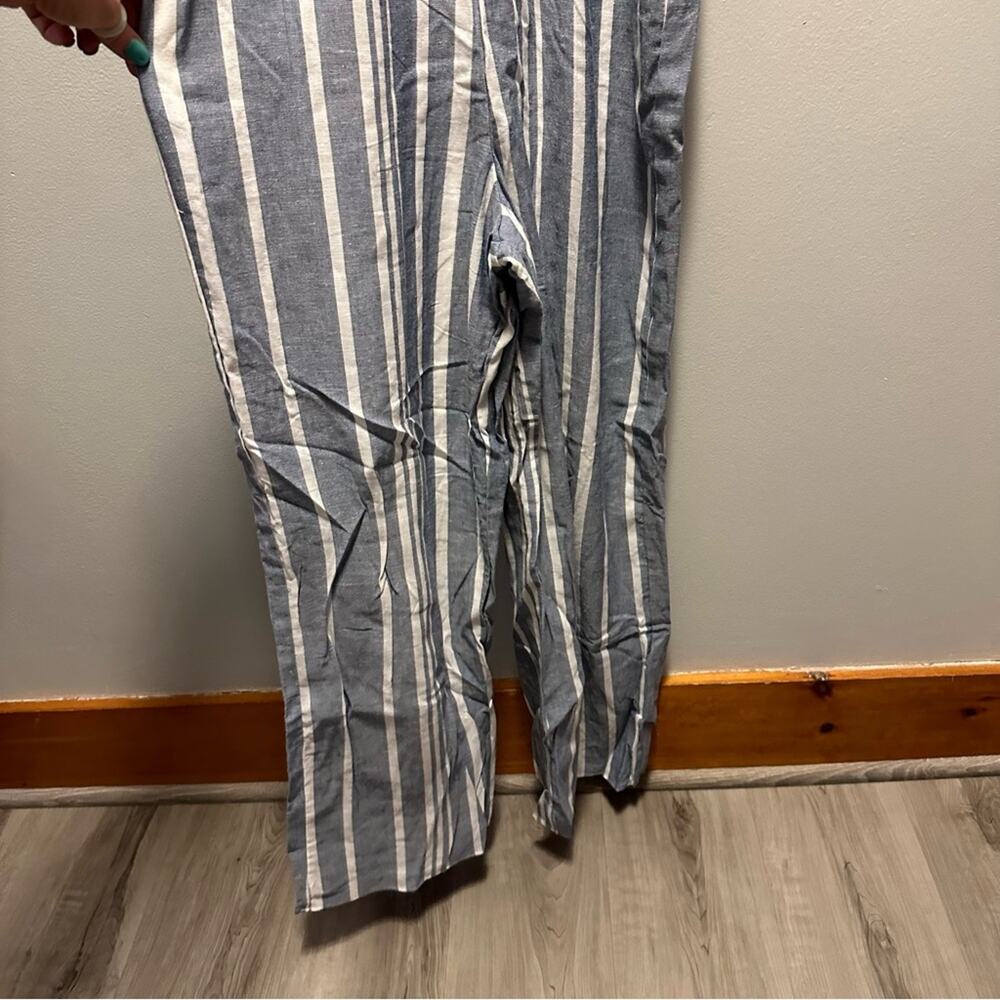 Express white/blue cotton blend striped wide leg high neck jumpsuit NWT Size S - Picture 6 of 9